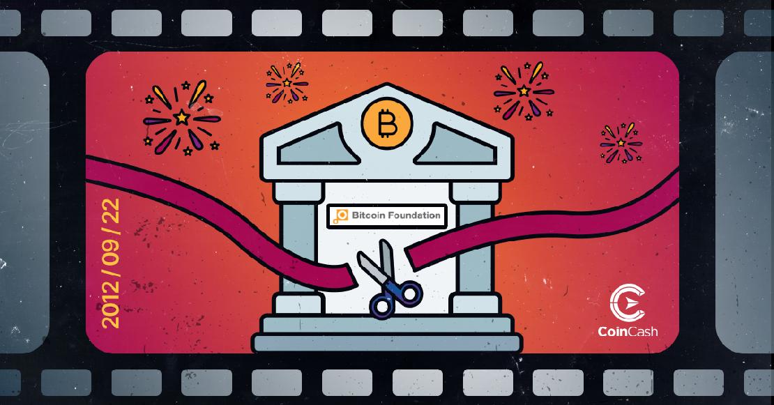 Egy ház Bitcoin Foundation felirattal és jellel